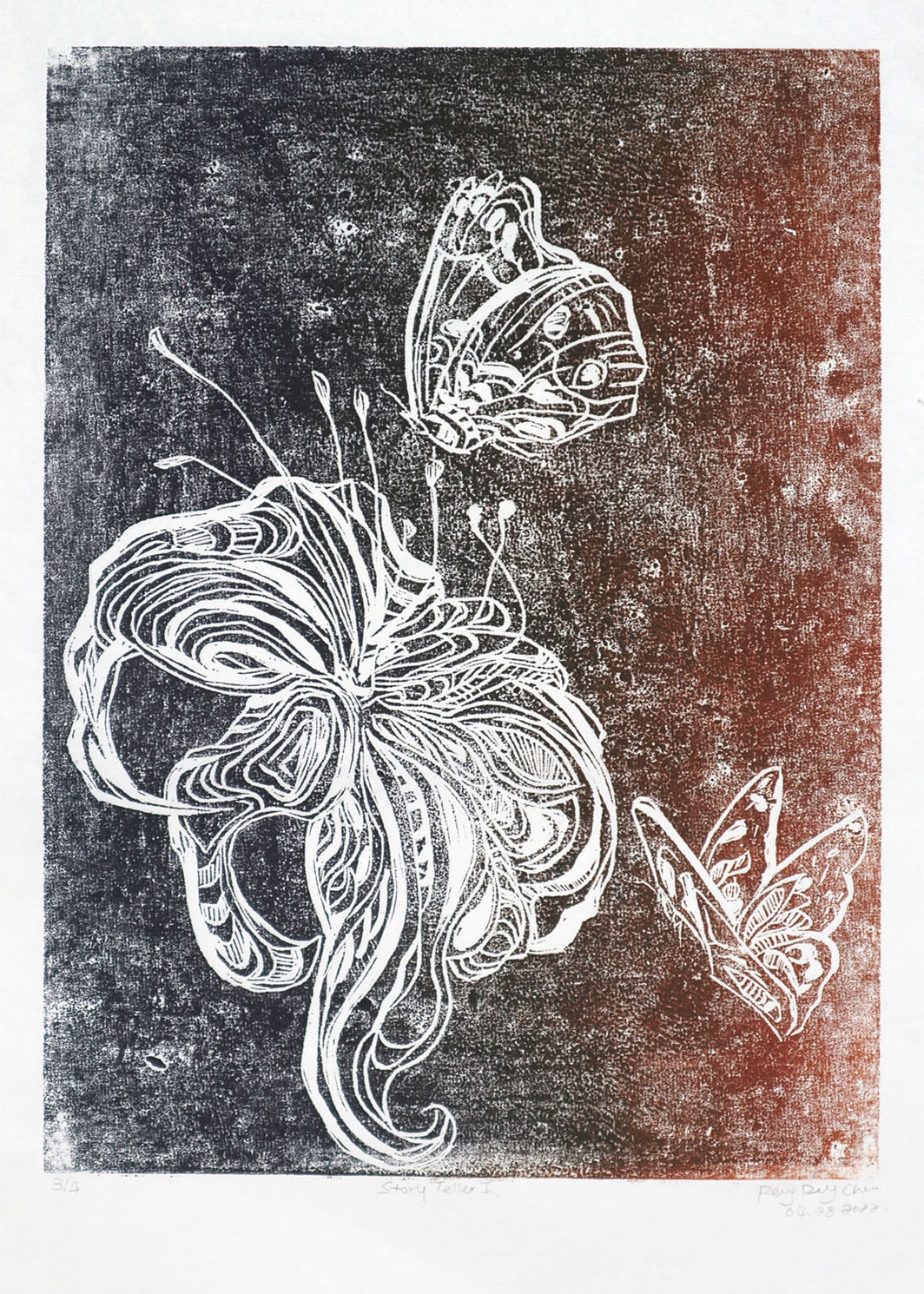 Chen_Pengpeng_Story_Teller_I_2022_woodcut_on_Chinese_paper_300x220mm